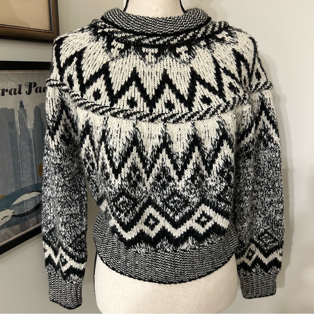 Zara Black and White Fair Isle Chunky Wool Blend Knit Women's Sweater SZ S